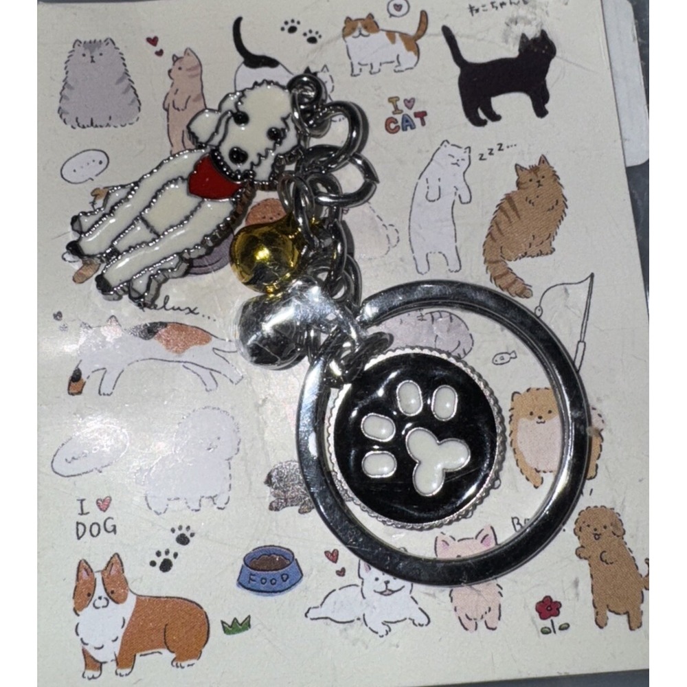 Poodle/Doodle Keychain Key Ring Paw print White Dog Bag Charm‎ Car Key New